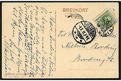 5 øre Fr. VIII på brevkort annulleret med stjernestempel TØNNING og sidestemplet Kjellerup d. 9.2.1912 til Bording St.