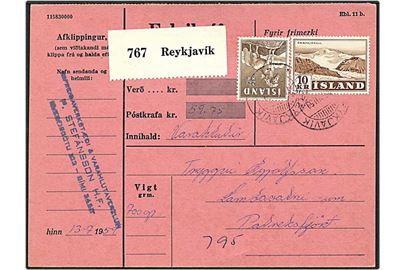 12.25 kr. porto på adressekort fra Reykjavik  til Patreksfjordur.