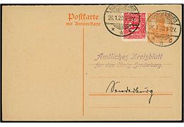 Tysk 7½ pfg. Germania helsagsbrevkort opfrankeret med 10 pfg. Fælles udg. sendt lokalt og annulleret Sonderburg **c d. 26.1.1920. Overfrankeret, men gyldig blandingsfrankatur. Uden meddelelse.