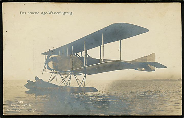 Ufrankeret feltpostkort ( Ago vandflyver) fra Flugzeugführer ved Seeflugstation Flensburg d. 19.9.1918 til Apenrade. 