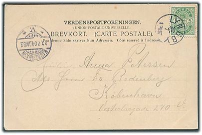 5 øre Våben på brevkort annulleret med lapidar Lyngby d. 23.7.1904 til København.
