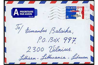 35 kr. Eksport- og Handelsanliggender single på luftpostbrev fra Reykjavik d. 2.11.1994 til Vilnius, Litauen.