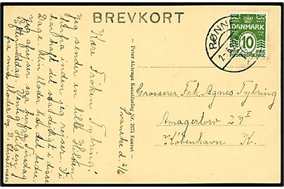 10 øre Bølgelinie på brevkort (Svaneke Park) fra Svaneke annulleret brotype Vb Rønne B. d. 2.6.1929 til København.