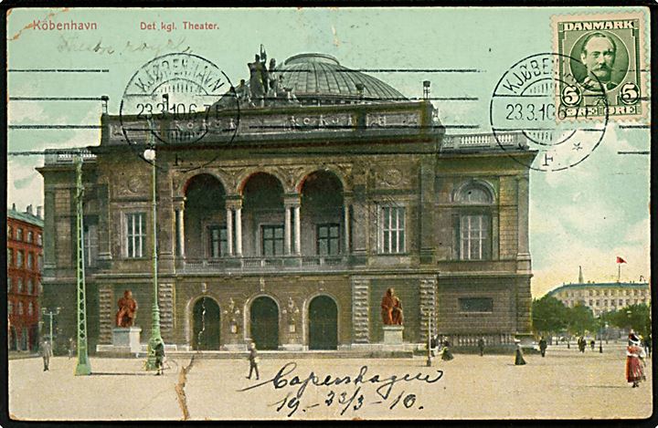 5 øre Fr. VIII på billedside af brevkort sendt som tryksag fra Kjøbenhavn d. 23.3.1910 til Nicosia, Cypern. Sjælden destination. Lukket rift.