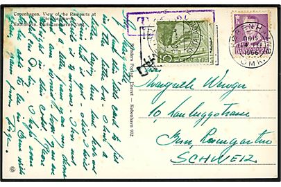 25 øre Fr. IX på underfrankeret brevkort fra København d. 14.2.1956 til Schweiz. Udtakseret i 10 c. porto i to omgange. Mystisk. 