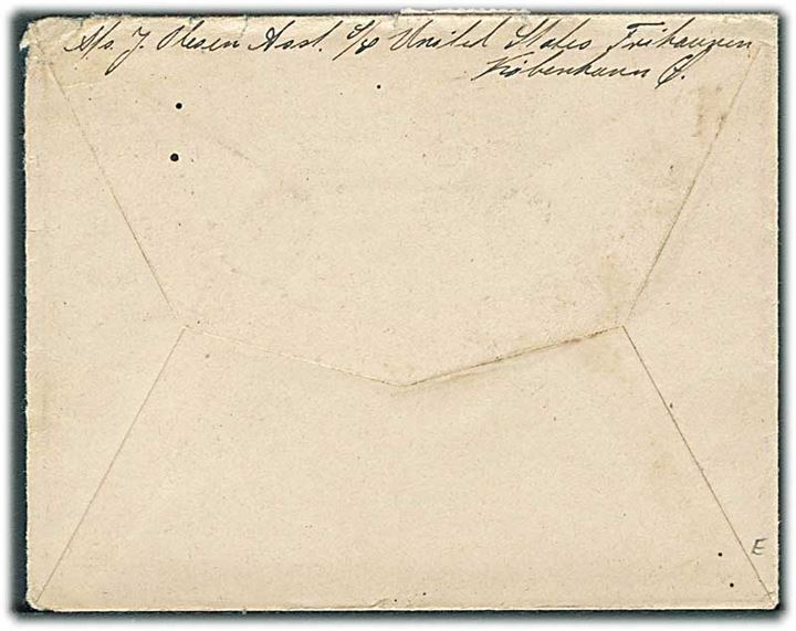 Amerikansk 5 cent frankeret brev fra Hoboken N.Y. d. 21.5.1913 til Kolding, Danmark. Fra sømand ombord på Skandinavien-Amerika Linie damperen S/S United States.