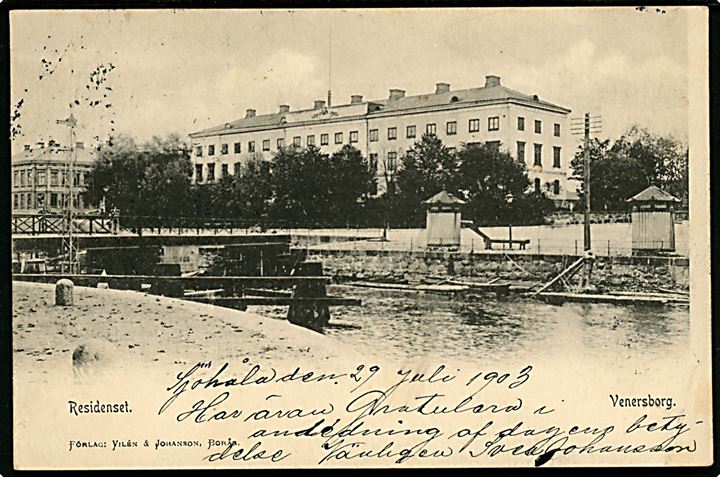 5 öre Oscar II på brevkort (Venersborg) annulleret med dampskibsstempel Ångbåts PXP No. 66 d. 29.7.1903 via Göteborg til Moholm. Stempel benyttet ombord på dampskibet Tjörn på ruten Göteborg-Marstrand. 
