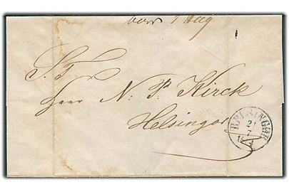1864. Ufrankeret brev fra Kjøbenhavn med antiqua stempel Helsingør 21.7.1864 til Helsingør.