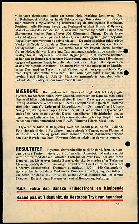 Hilsen fra England. Flyveblad udgivet af Political Warfare Executive (PWE) og nedkastet over Danmark af RAF i perioden 14.12.1944-13.01.1945. Formular D.9. 4 arkivhuller.