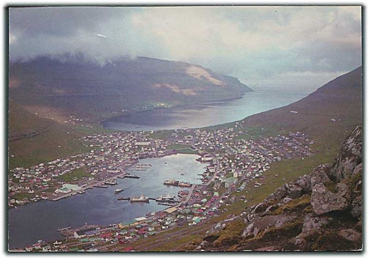 2,80 kr. Fisk på brevkort annulleret med pr.-stempel Fuglafjördur pr. Tórshavn d. 4.7.1985 til Holte, Danmark.