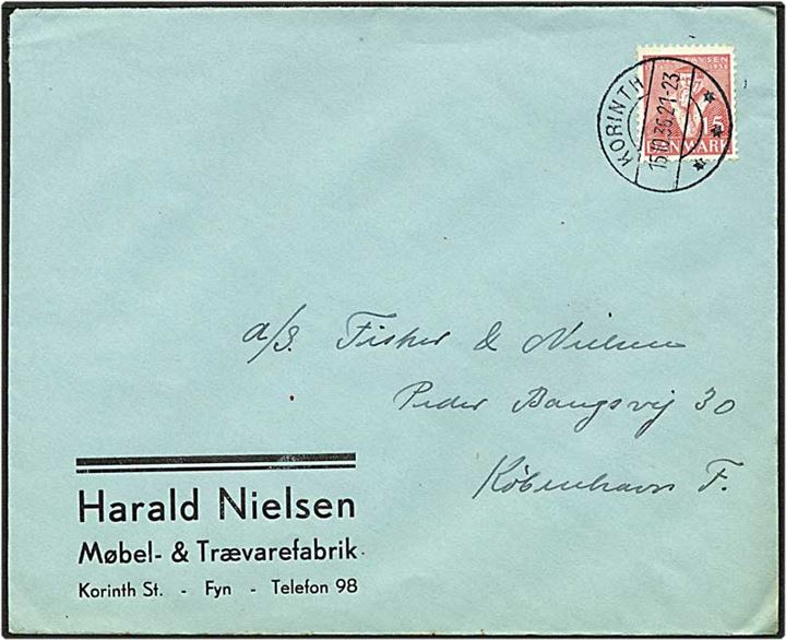 15 øre rød Hans Tausen på brev fra Korinth d. 15.10.1936 til København. 