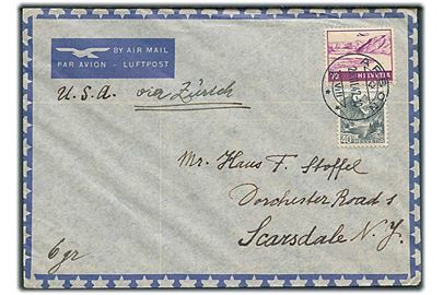40 c. Landskab og 70 c. Luftpost på luftpostbrev fra Arbon d. 26.3.1947 til Scarsdale, USA. Påskrevet: via Zürich.