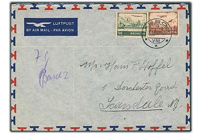 50 c. og 60 c. Luftpost på luftpostbrev fra Arbon d. 20.6.1947 til Scarsdale, USA.