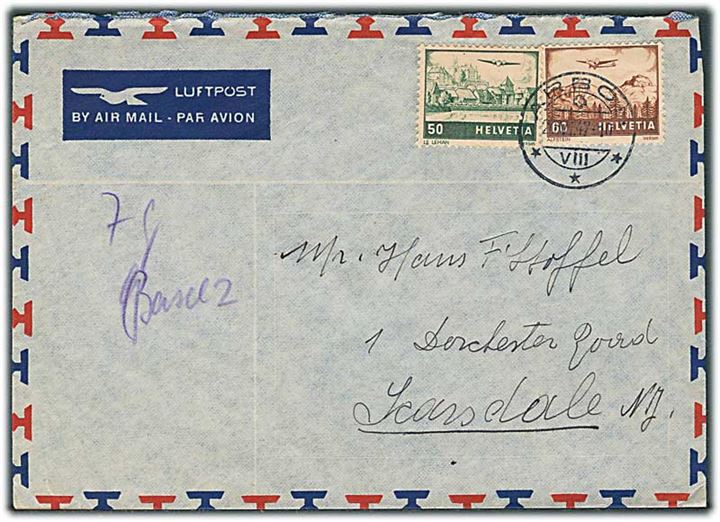 50 c. og 60 c. Luftpost på luftpostbrev fra Arbon d. 20.6.1947 til Scarsdale, USA.