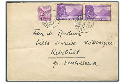 10 c. Landskab og 10+10 c. Pro Patria i parstykke på brev fra Lenzerheide See d. 20.7.1938 til Kitzbüll, Tyskland.