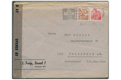 10 c. og 20 c. Landskab på brev fra Basel d. 7.2.1947 til Frankfurt, Tyskland. Åbnet af amerikansk efterkrigscensur i Tyskland.