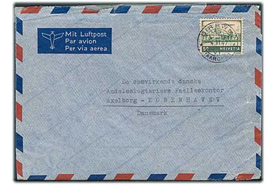 50 c. Luftpost single på luftpostbrev fra Birrwil d. 4.6.1947 til København, Danmark.