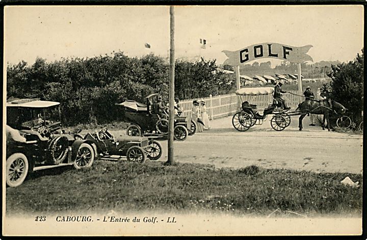 Frankrig, Cabourg, indgang til golfbane med automobiler. No. 123.