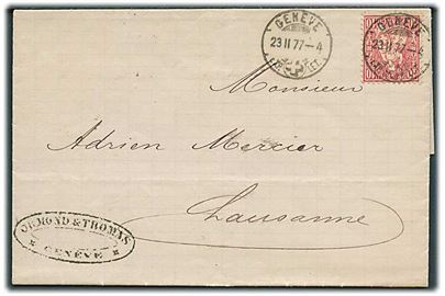 10 c. Helvetia single på brev fra Genéve d. 23.2.1877 til Lausanne.
