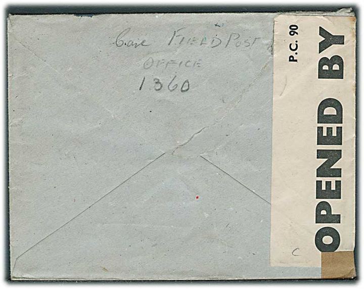 Ufrankeret feltpostbrev med maskinstempel PAID til Ashton, England. Fra soldat med draft adresse: FPO 1360. Åbnet af britisk censur PC90/6425.