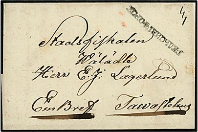 Embedsbrev fra ca. 1830'erne med kyrillisk liniestempel Гельсингфорсъ (= Helsingfors) til Tavastehus. 