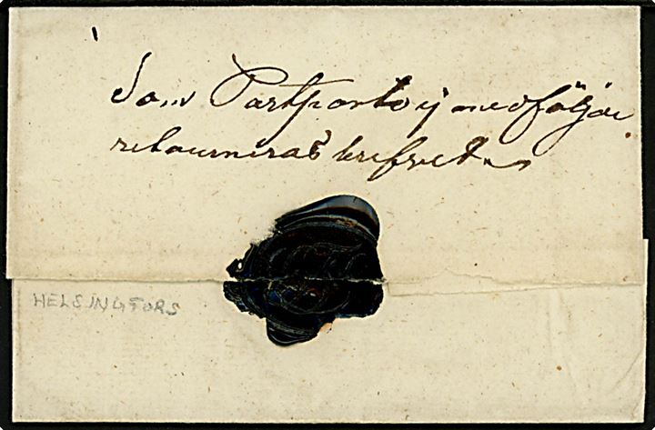 Embedsbrev fra ca. 1830'erne med kyrillisk liniestempel Гельсингфорсъ (= Helsingfors) til Tavastehus. 