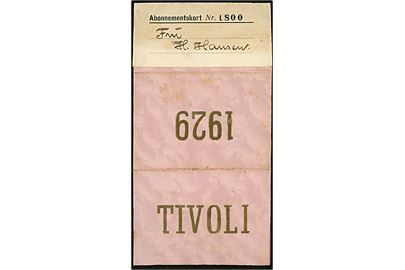 Tivoli Abonnementskort for 1929. Pris 16 kr. incl. Skat.