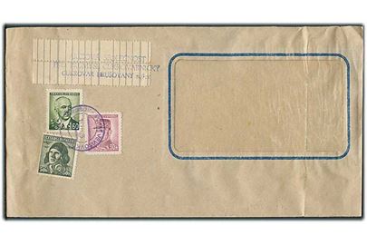 2,50 kr. frankeret rudekuvert annulleret med provisorisk gummistempel fra Hrusovany ned Jevisovkou 1946. 
