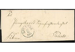 1865. Tjenestebrev med antiqua Rønnede d. 27.12.1865 via Næstved og Præstø til Jungshoved Sogneforstanderskab.