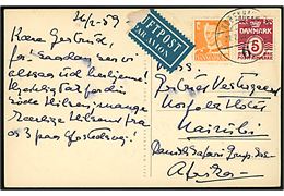 5 øre Bølgelinie og 80 øre Fr. IX på luftpost brevkort fra København 6 d. 27.2.1959 til Nairobi, Kenya. Sendt til deltager i Danish Safari Group på Hotel Norfolk.