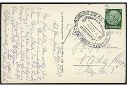 6 pfg. Hindenburg på brevkort fra Bamberg annulleret med ovalt særstempel Marschstaffel zum Reichesparteitag der NSDAP - Gau Sachsen - / Dresden-Hof-Nürnberg Marschpost d. 3.9.1937.