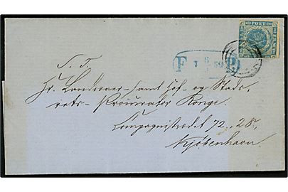 2 sk. 1855 udg. på lokalt fodpostbrev i København annulleret med nr.stempel 1 og sidestemplet F:P: d. 6.9.1859