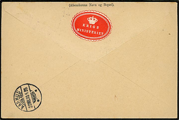 10 øre Chr. IX (2) på adressebrev for pakke fra Krigsministeriet i Kjøbenhavn d. 29.6.1905 til 3. Dragonregiment i Aarhus.
