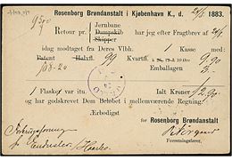 4 øre helsagsbrevkort sendt som tryksag fra Rosenborg Brønanstalt i Kjøbenhavn og annulleret med kombineret nr.stempel 86/Sjæll.JB.PKT. d. 24.8.1883 til Enderslev pr. Haarlev. På bagsiden VIOLET lapidar stempel VALLØ d. 24.8.1883 - stempel kendes kun i violet i perioden 1881-83, her brugt ca. 1½ måned senere end registreret af Bendix.  
