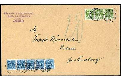 5 øre Bølgelinie (3) på underfrankeret brev fra Aabenraa d. 18.10.1934 til Broballe pr. Nordborg, Als. Udtakseret i 20 øre porto med 4 øre Portomærke i single og 4-stribe.