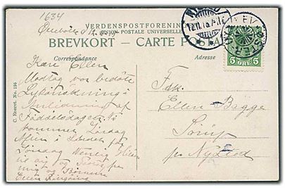 5 øre Chr. X på brevkort annulleret med stjernestempel ØSTER-ULSLEV og sidestemplet Nysted d. 12.11.1915 til Sørup pr. Nysted.