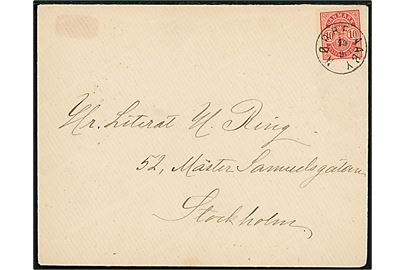 10 øre Våben på brev annulleret lapidar Nørre Aaby d. 19.9.1886 via Kjøbenhavn til Stockholm, Sverige.