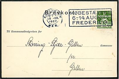 10 øre Bølgelinie med perfin (krone) If. fra Invalideforsikringsfonden i København d. 18.7.1927 til Galten.