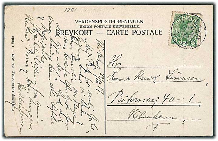 5 øre Chr. X på brevkort dateret d. 29.12.1917 annulleret med stjernestempel SULDRUP til København.
