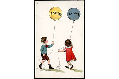 Helga Tesch: Børn med balloner, nytårs kort. F.P. no. 350/14