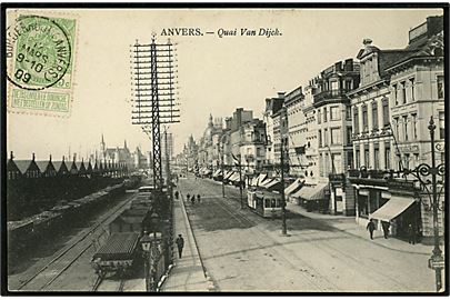 Belgien, Anvers, Quai von Dijck med sporvogn og jernbanevogne.