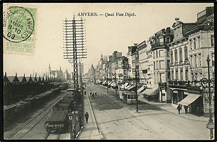 Belgien, Anvers, Quai von Dijck med sporvogn og jernbanevogne.