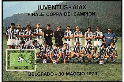 Italienske hold Juventus på maxikort fra Fodbold Europa Cup finale hvor holdet d. 30.5.1973 tabte 0-1 til hollandske Ajax. Blandt spillerne var den legendariske målmand Dino Zoff.