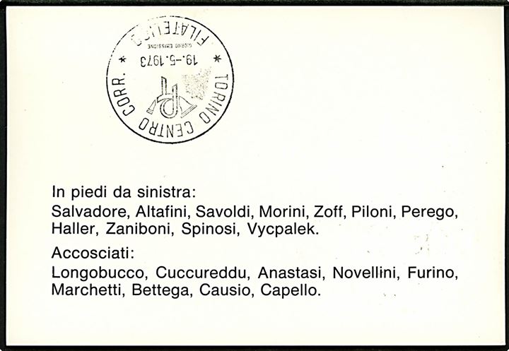 Italienske hold Juventus på maxikort fra Fodbold Europa Cup finale hvor holdet d. 30.5.1973 tabte 0-1 til hollandske Ajax. Blandt spillerne var den legendariske målmand Dino Zoff.