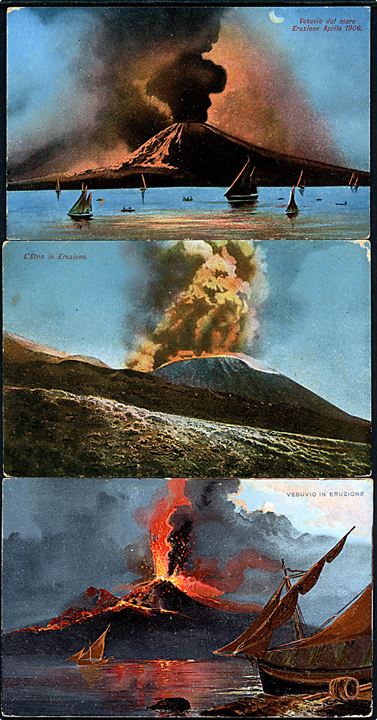 Italien, Vesuv vulkanudbrud april 1906. 5 kort.  