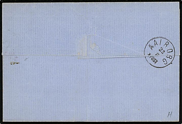 4 sk. Tofarvet på brev annulleret med nr.stempel 26 og sidestemplet lapidar Hjørring d. 22.5.1872 til Aalborg.