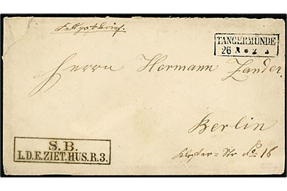 1871. Ufrankeret feltpostbrev med rammestempel Tangermünde d. 26.3.1871 til Berlin. briefstempel: S.B. / L.D.E.ZIET.HUS.R.3. 