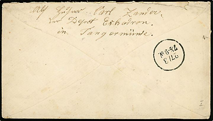 1871. Ufrankeret feltpostbrev med rammestempel Tangermünde d. 26.3.1871 til Berlin. briefstempel: S.B. / L.D.E.ZIET.HUS.R.3. 