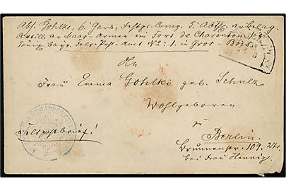 Ufrankeret feltpostbrev fra den tysk-franske krig med svagt stempel K.BAYER FELDPOST III d. 28.3.1871 til Berlin. Preussisk Briefstempel.