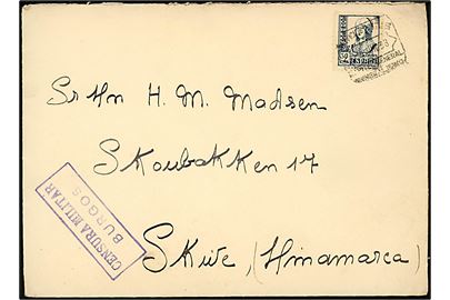 50 cts. Isabel på brev annulleret Servicios Postales Cuartel General del Generalisimo d. 9.6.1938 til Skive, Danmark. Spansk militærcensur fra Burgos. 